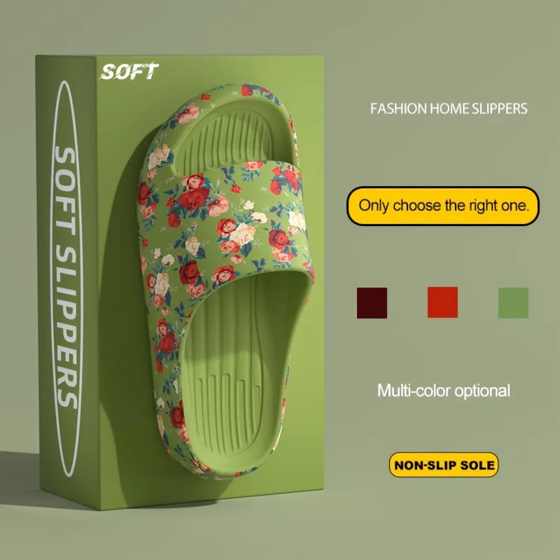Women Men Floral Slide Sandals Plus Size Soft Slippers Thick Sole Non Slip Beach Shoes Casual Summer Indoor Outdoor Footwear