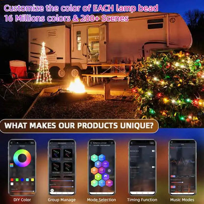 20M Dream Color USB 5V LED Sting Light Bluetooth Music APP RGBIC Addressable Fairy Lights Birthday Party Garland Christmas Decor