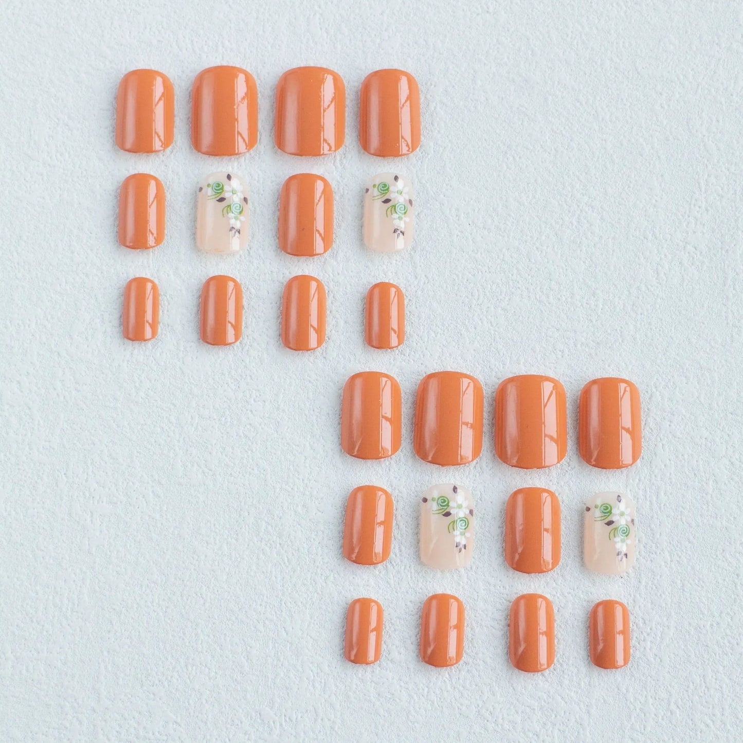 24pcs/set short square fake nails for women girls faux ongles fashion glitter geometric flowers design press on false nail kit