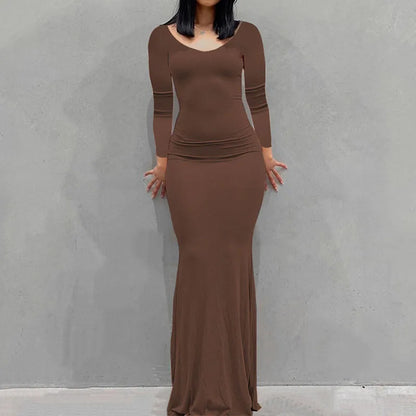 New women's dress long skirt casual slim long-sleeved home dress