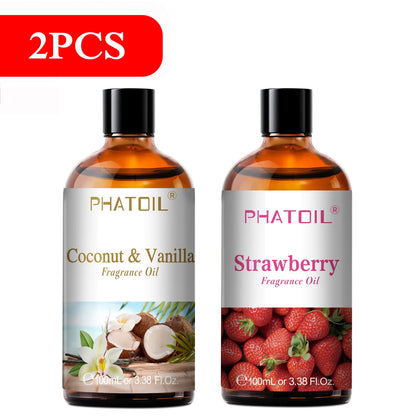 PHATOIL 100ml Fruity Fragrance Oil for Diffuser Candles Making -Coconut & Vanilla Strawberry Lemon Peach Aroma Essential Oils