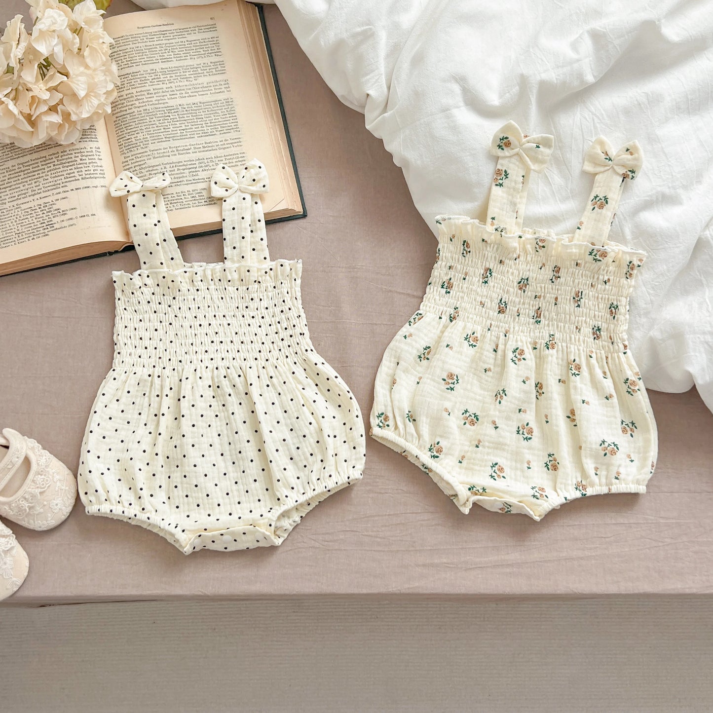 Summer Outfit Kids Baby Clothes Cotton Sleeveless Rompers Newborn Girls Clothes Toddlers Flower Bow Kids One-pieces Bodysuits