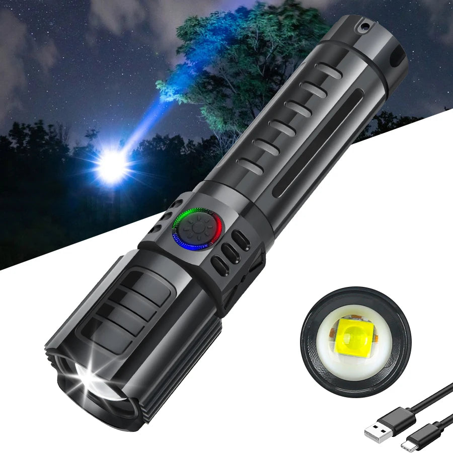 USB Rechargeable LED Flashlight Bright High Lumens,Zoomable Waterproof Torch,Portable Handheld Light for Outdoor Camping Hiking