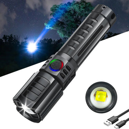 USB Rechargeable LED Flashlight Bright High Lumens,Zoomable Waterproof Torch,Portable Handheld Light for Outdoor Camping Hiking
