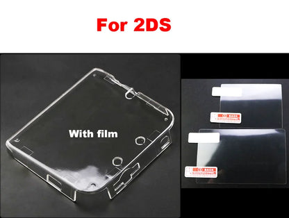 1piece Clear Crystal Protective Case Cover Hard Shell Skin for 2DS + Anti Dust Film For 2DS Screen protector