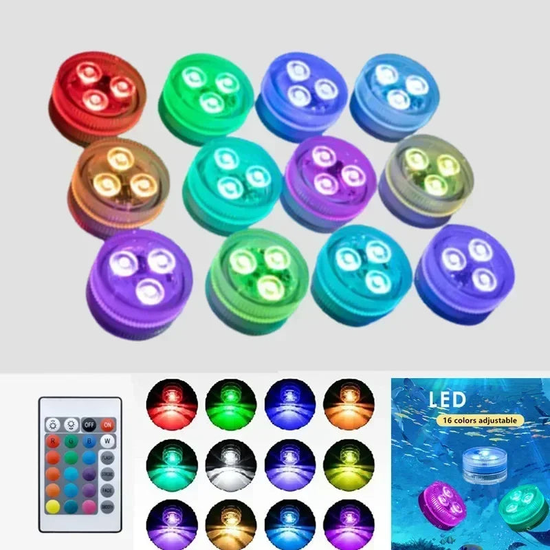 Colorful 3 LED Underwater Light With Remote Control Powered By Button Cell Waterproof Swimming Pool Party Decoration Lamp