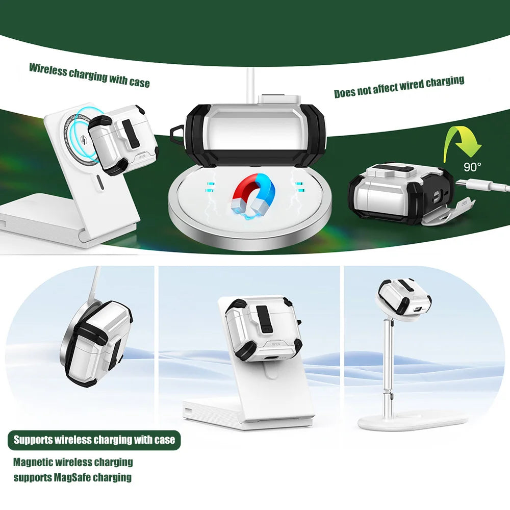 Luxury Bracket Case For AirPods Pro 3 3nd Automatic Lock Compatible With MagSafe For Men Apple Air Pods Pro 2 4 3 2 1 Pro2 Cover