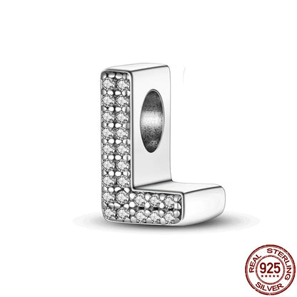 Original 925 Sterling Silver 26 Alphabet Letters Sparkling Zircon Charms Pendant Beads For Women Fine DIY Birthday Jewelry Gifts