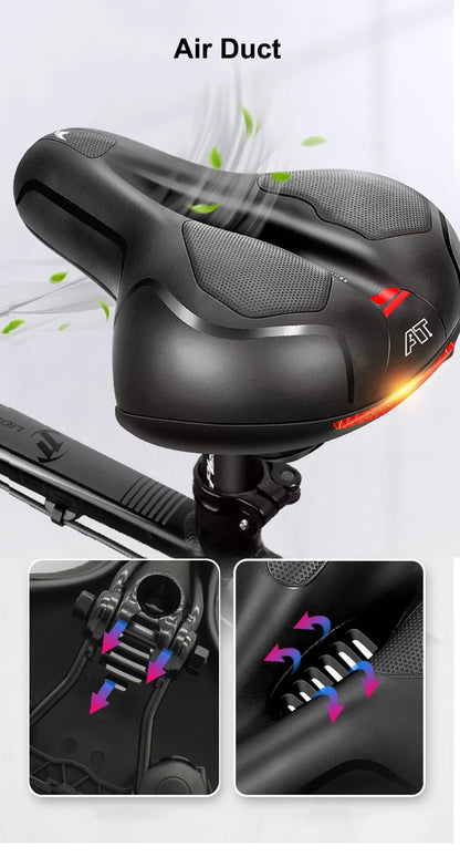 Hollow Breathable Bicycle Saddle Men Women MTB Road Bike Saddle Shock Absorbing Comfortable Big Butt Bike Seat Safety Warning