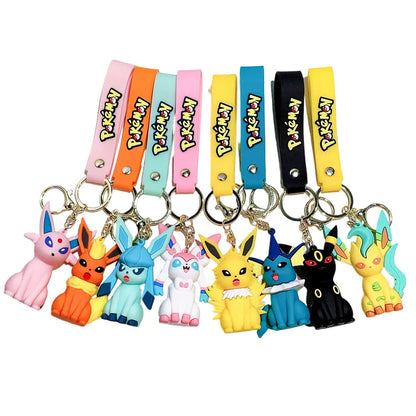 Pokémon Big Eevee Family Keychain Gift Set, Complete Evolution PVC Keychain with Pokéball Clip, Adorable Key Ring for Kid