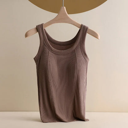 M-4XL For 45-105kg Threaded Cotton Plus Size Camisole Top with Built-in Bra For Women Modal Seamless Underwear Tank Tops