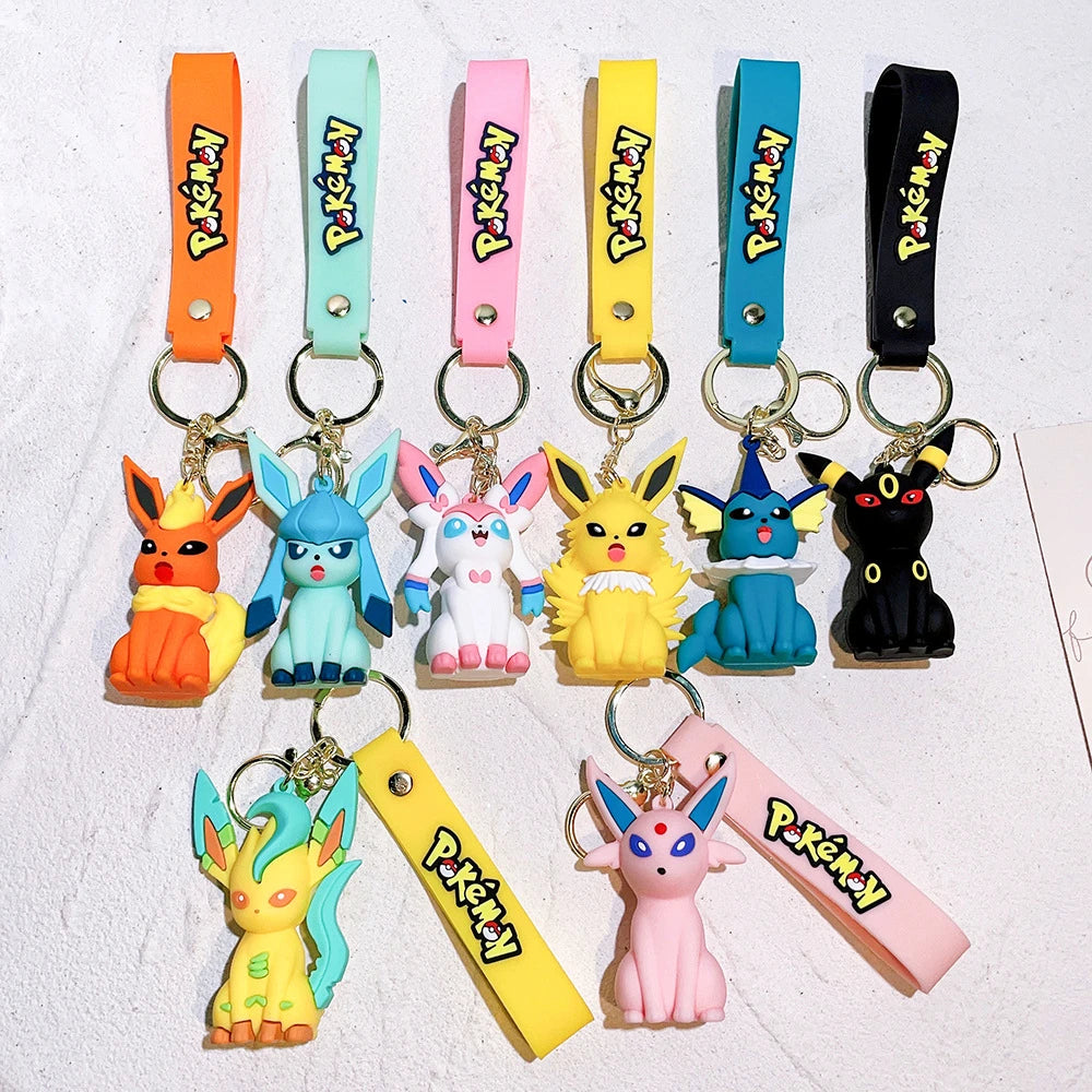 Pokémon Big Eevee Family Keychain Gift Set, Complete Evolution PVC Keychain with Pokéball Clip, Adorable Key Ring for Kid