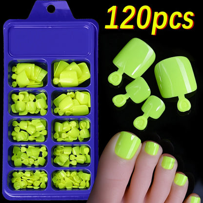 120Pcs Glossy Black Press On Toenails Short Square Full Cover Fake Toenail Tips for Summer Women False Foot Nail Tip Extension &