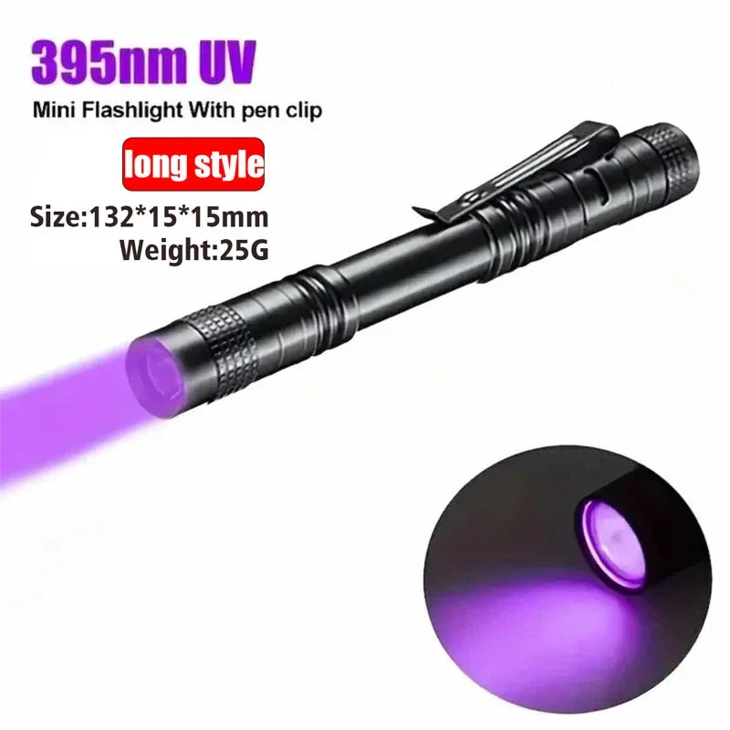 1/2PCS UV Flashlight 395nm Ultraviolet Torch With Pen Clip Portable Use AAA Batteries Light Pet Urine Scorpion Detector UV Lamp