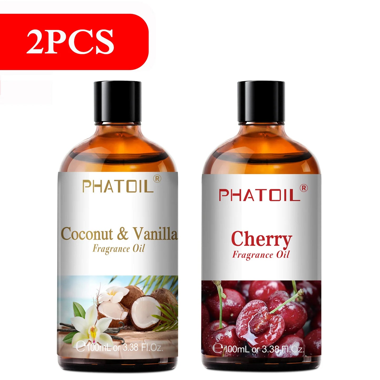 PHATOIL 100ml Fruity Fragrance Oil for Diffuser Candles Making -Coconut & Vanilla Strawberry Lemon Peach Aroma Essential Oils