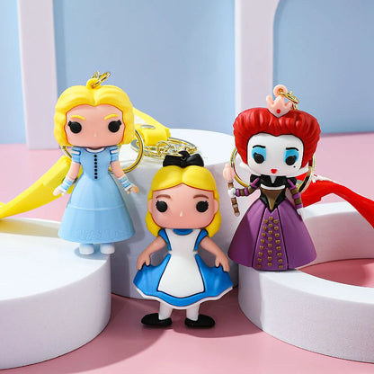 Alice in Wonderland Silicone Keychain Lovely 3D Anime Film Figure Key Chain Keyrings Backpack Bag Car Accessories Gift