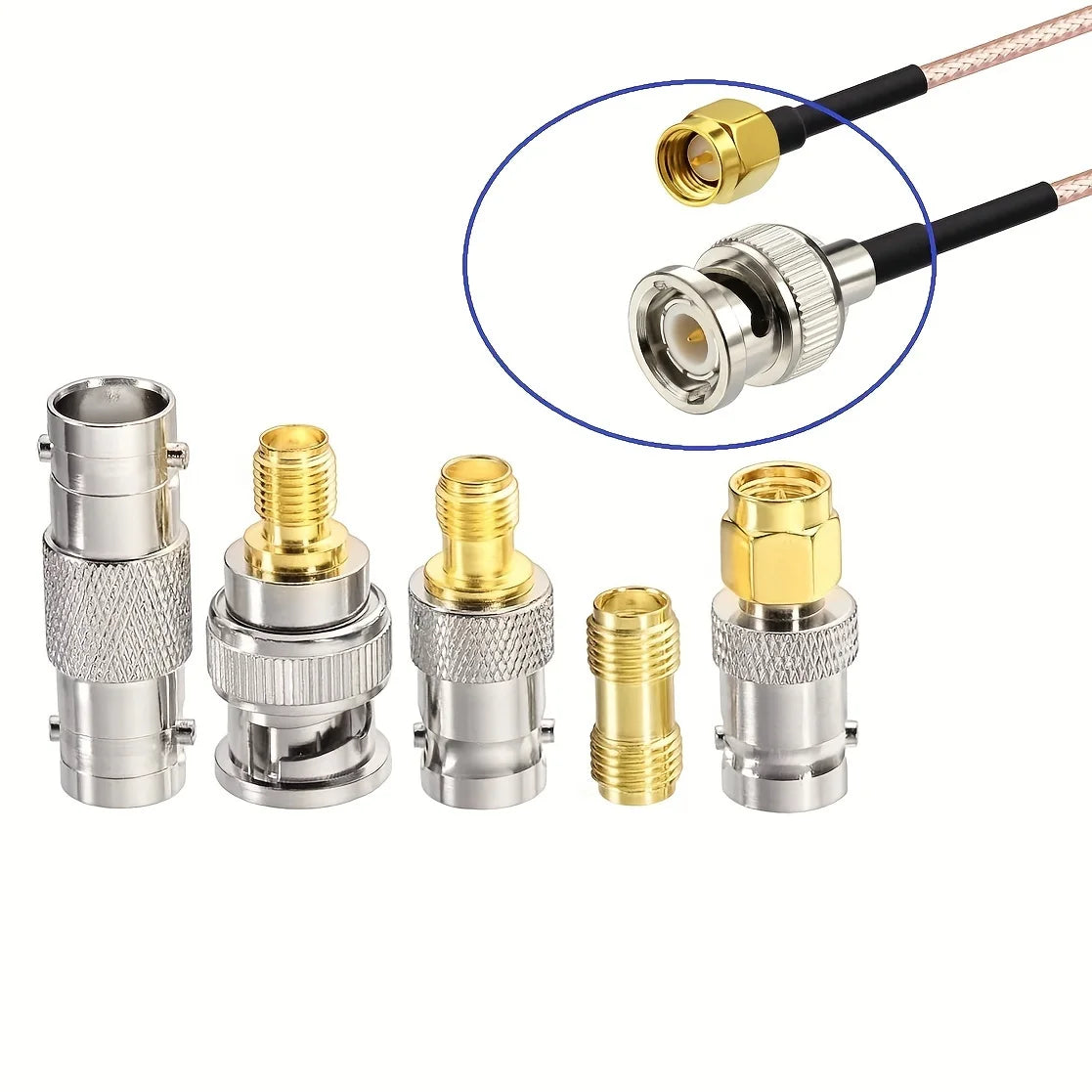 SMA Male to BNC Male Cable 20CM + 5pcs RF Coax Adapter Kit SMA to BNC Cable SMA BNC Adapter Cable Kit for RF Applications/Antenn