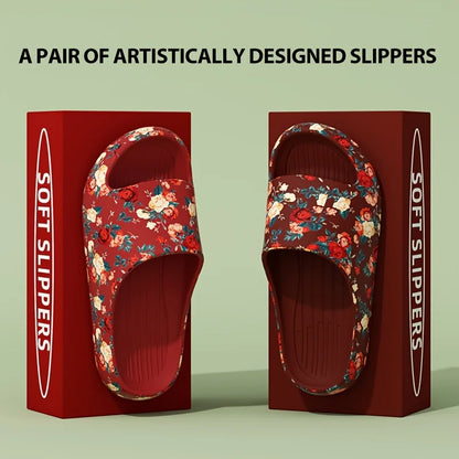 Women Men Floral Slide Sandals Plus Size Soft Slippers Thick Sole Non Slip Beach Shoes Casual Summer Indoor Outdoor Footwear