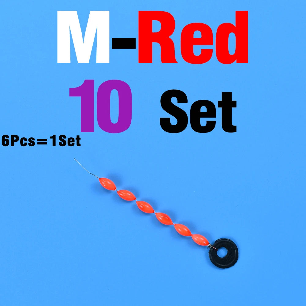 60Pcs/10Sets Fishing Float 6 In 1 String Type Seven Star Float Foam Space Bean Fishing Line Stopper Buoys Tackle Accessories