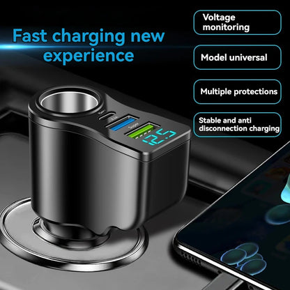 New digital display car fast charging dual USB car charger car one to three cigarette lighter 66W car multifunctional charger