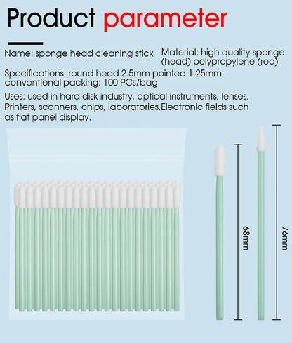 100PCS Fiber Optic Cleaning Sticks Fiber Optic Swabs For 1.25mm/2.5mm LC/SC/FC/ST Connectors Fiber Cleaning Rod FTTH Tool