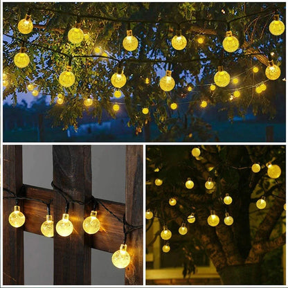Solar String Crystal Globe Lights 60 LED 8 Lighting Modes IP65 Fairy Light Christmas Garland For Garden Party Decor 1pc/2pcs