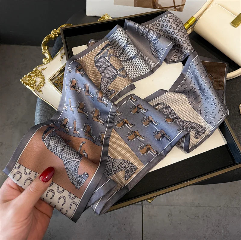 Fashion Skinny Silk Scarf for Women Letter Hair Ribbons Headbands Bandana Female Bag Wrist Wrap Neckerchief Foulard Neck Ties