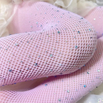 Kids Girl with Rhinestone Fashion Fishnet Stockings Hollow Lace Glitter Pantyhose for Children Girl Summer Mesh Baby Hosiery