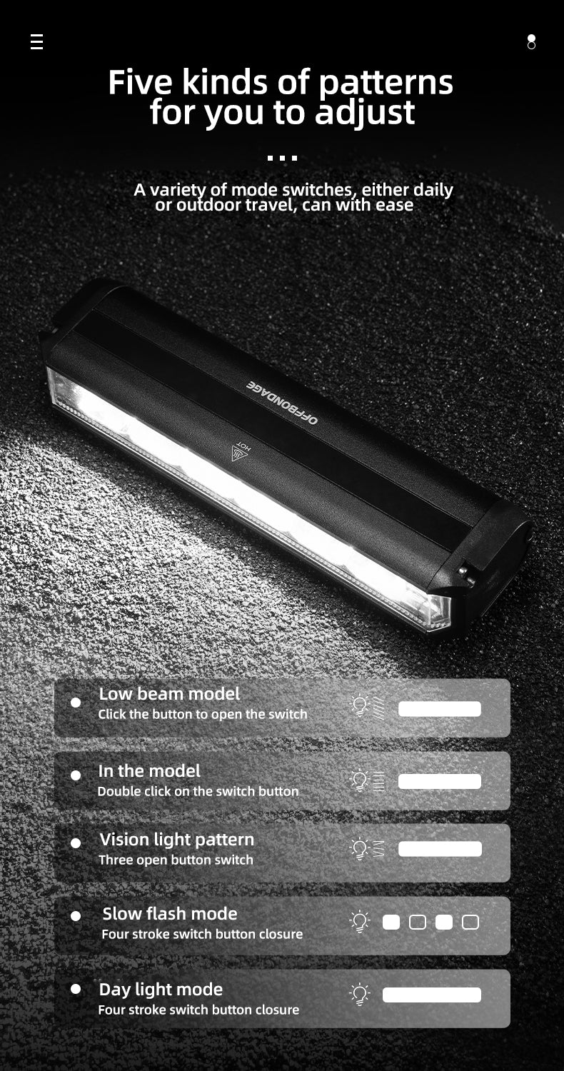 OFFBONDAGE Bicycle Light Front  Bike Light Waterproof Flashlight USB Charging MTB Road Cycling Lamp Accessories