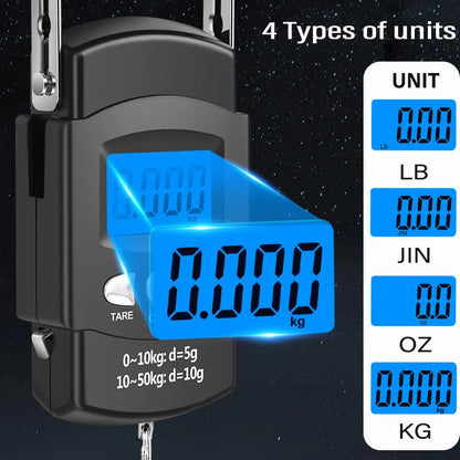 50kg/40kg 10g Portable Digital Scale LCD Electronic Hook Hanging Scale Baggage Weight with 100cm Retractable Measuring Tape
