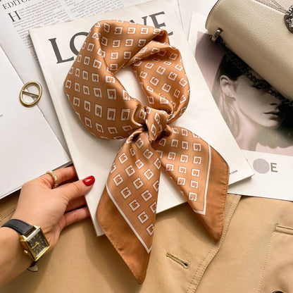 1pcs 70cm Houndstooth Printed Square Scarf For Women Silk CHRISTIAN Letters Fashionable And Versatile Headscarf Scarf Bandana