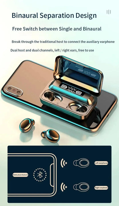 F9 5C Wireless Bluetooth Headphones Tws Waterproof Earbuds Earphones Digital Display Heaset Large Capacity Charging Case