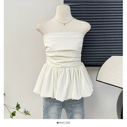Sexy pleated ruffle Camis Chic  tube top Slim Korean Tanks Top Elegant  off shoulder Crop Top Summer Women Bustier