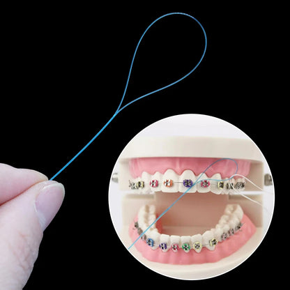 2 Box Dental Floss Threader Dental Traction Line Oral For Crown Brace Bridge Implant Hoop Threading Braces Steel Traction