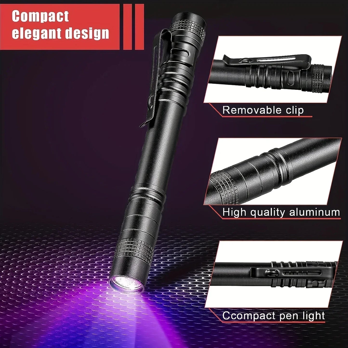 1/2PCS UV Flashlight 395nm Ultraviolet Torch With Pen Clip Portable Use AAA Batteries Light Pet Urine Scorpion Detector UV Lamp