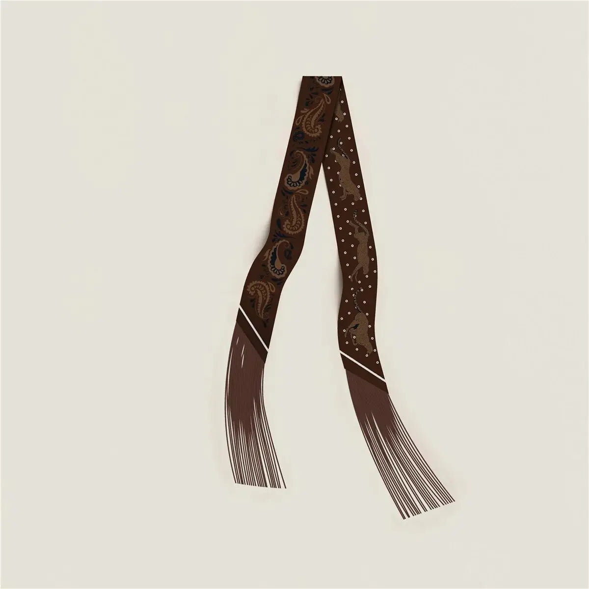 130x5cm Tassel Cashew Print Scarf Women's All-season Twill Silk Decorative Ribbon Multi-purpose Bag Hair Tie Belt Scarf
