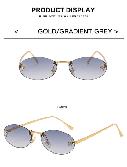 Fashion Rimless Sunglasses Women UV400 Oval Elegant Diamond F Sun Glasses Retro Eyewear