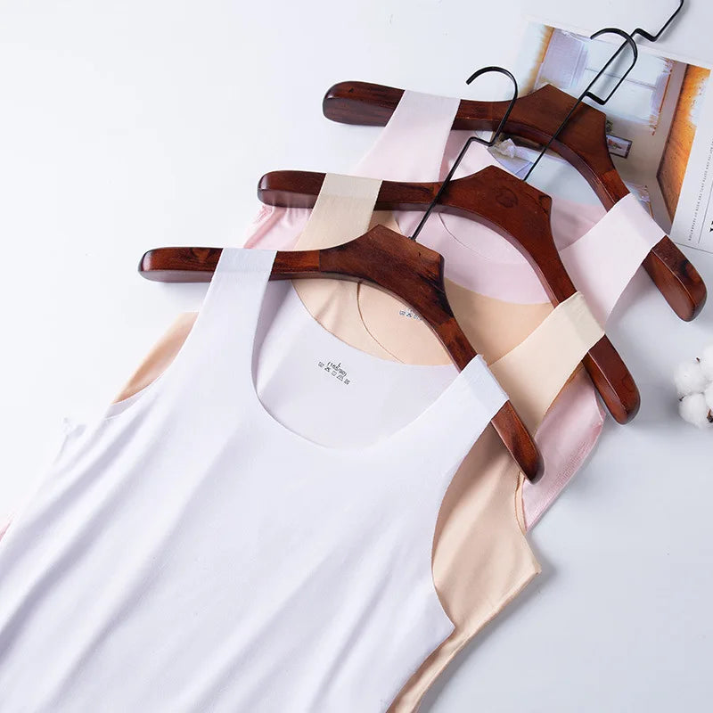 1pcs Summer Women Men Thin Tank Tops Seamless Ice Silk Vest Undershirt Underwear Students Korean-Style Slim Vest Sleeveless Tops