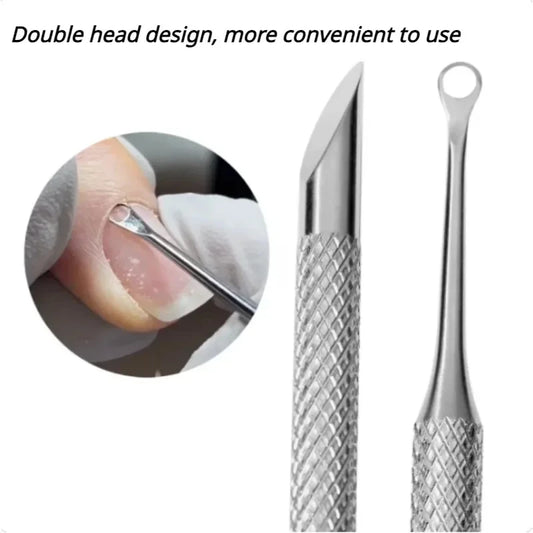 1/2 pcs Double-ended Stainless Steel Remover Manicure Sticks Tool Bevelled Nail Grinding File Circle Beveled Head Cuticle Pusher