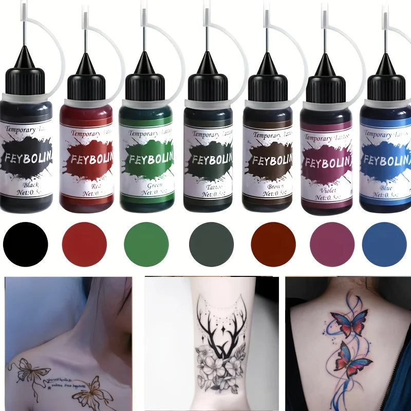 Long-Lasting Temporary Tattoo Inks with 3 Tattoo stickers Kit,Freehand Painting Gel for Makeup Trend Party Tattoos for Face Body
