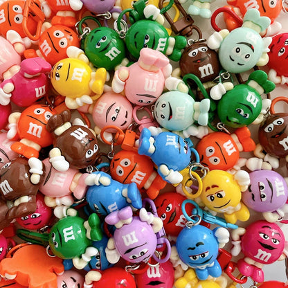10PCS Cute M Bean Character Keychain Colorful Chocolate Candy Figure Keyring Bag Charm Pendant Prefer for Fans Gift