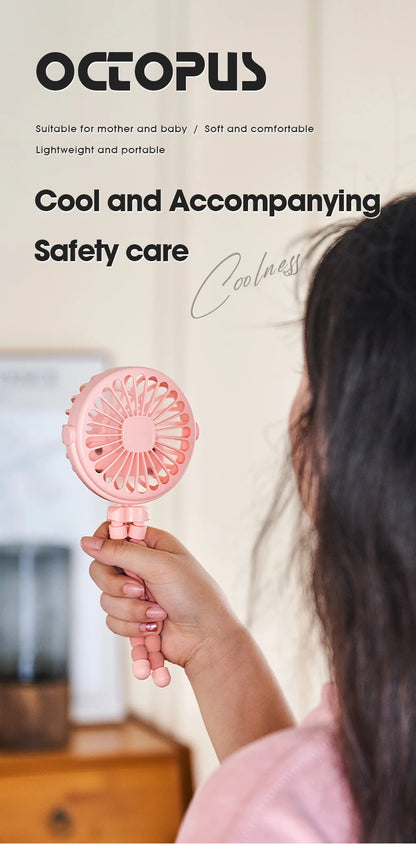 Portable USB Desktop Folding Fan,Outdoor Baby Stroller Handheld Fan, Summer Mute Small Multifunctional Octopus Mini Fan
