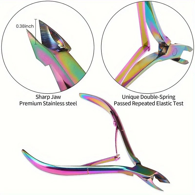 Nail Cuticle Pusher Tweezer Rainbow Cutter Nipper Clipper Dead Skin Remover Stainless Steel Manicure Nails Art Tool ManicureTool