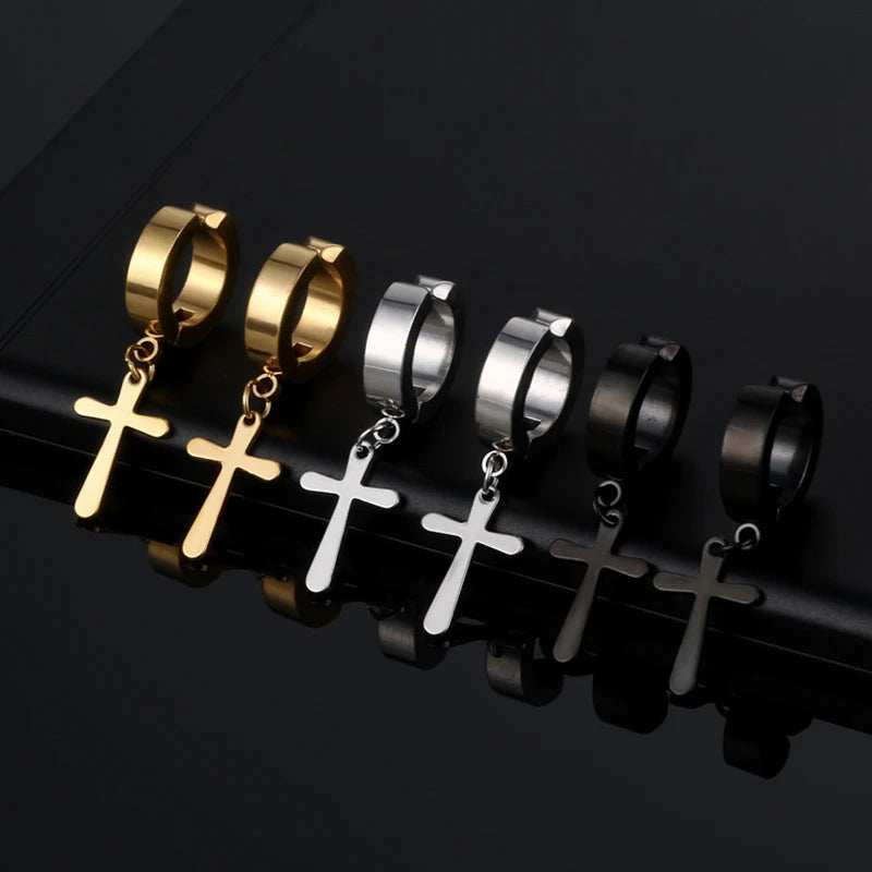 1Pair Fashion Cross Pendant Ear Clip Non Piercing Earrings Fake Earrings Gift for Men Women Jewelry
