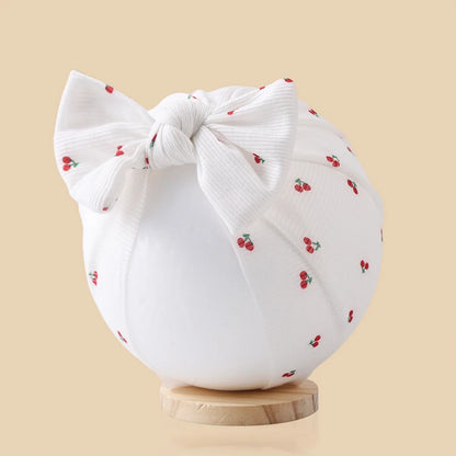 Ins Ribbed Baby Turban Hats Heart Dasiy Cherry Butterfly Bear Printed Infant Beanies Toddler Boys Girls Caps Kids Headwear