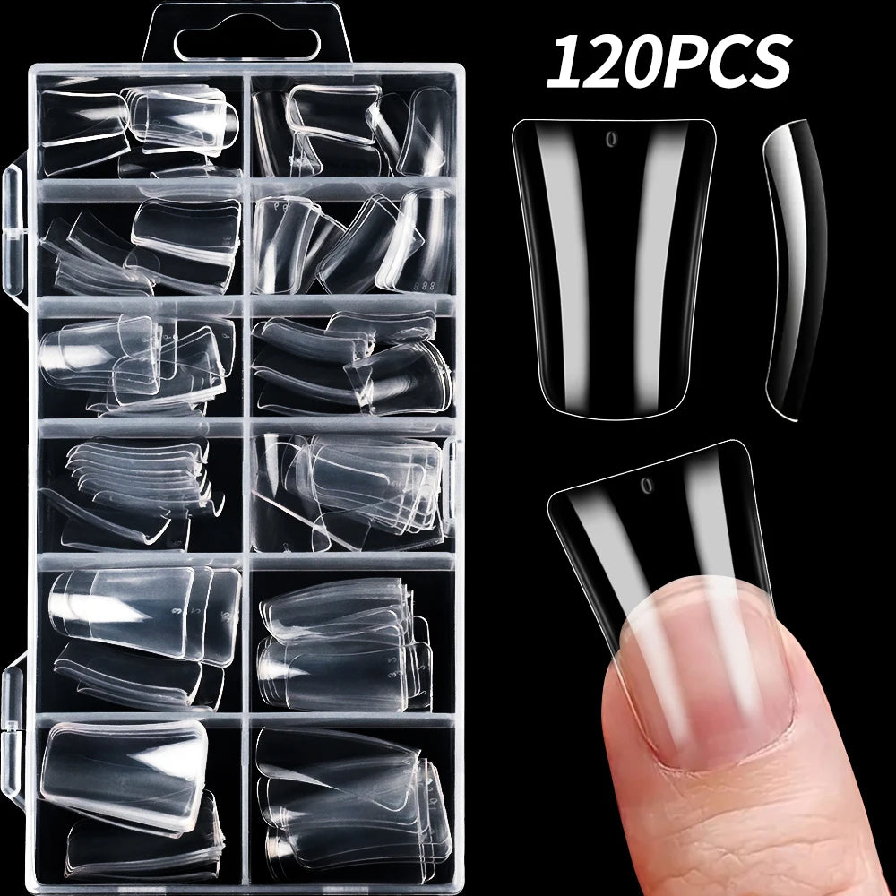 120Pcs Clear Duckbill Fake Nail Tips Full Cover False Fingertips 12Sizes Press On Nails Extension forManicure Salon Supplies Y2K