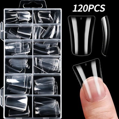 120Pcs Clear Duckbill Fake Nail Tips Full Cover False Fingertips 12Sizes Press On Nails Extension forManicure Salon Supplies Y2K