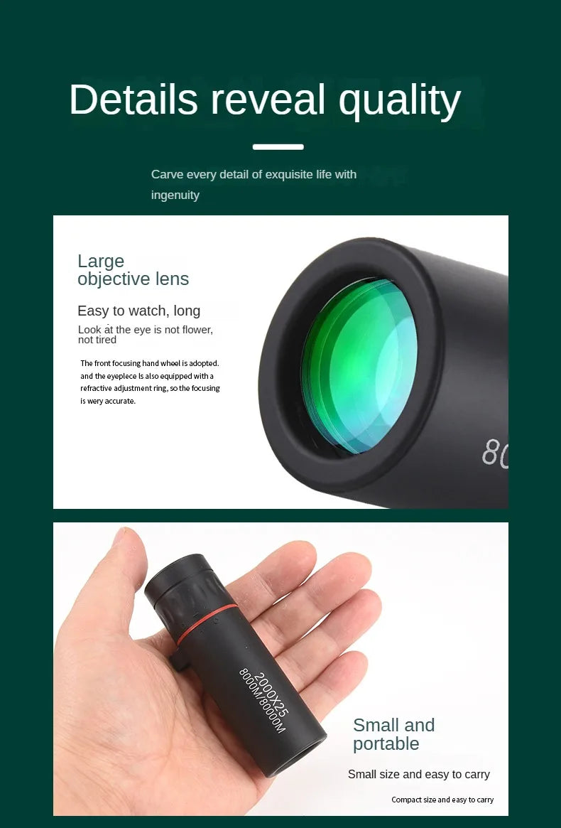 2000x25 HD Monocular Telescope Mini Portable Mobile Phone Telescope with Holder Outdoor Camping Hunting Birdwatching Telescopes