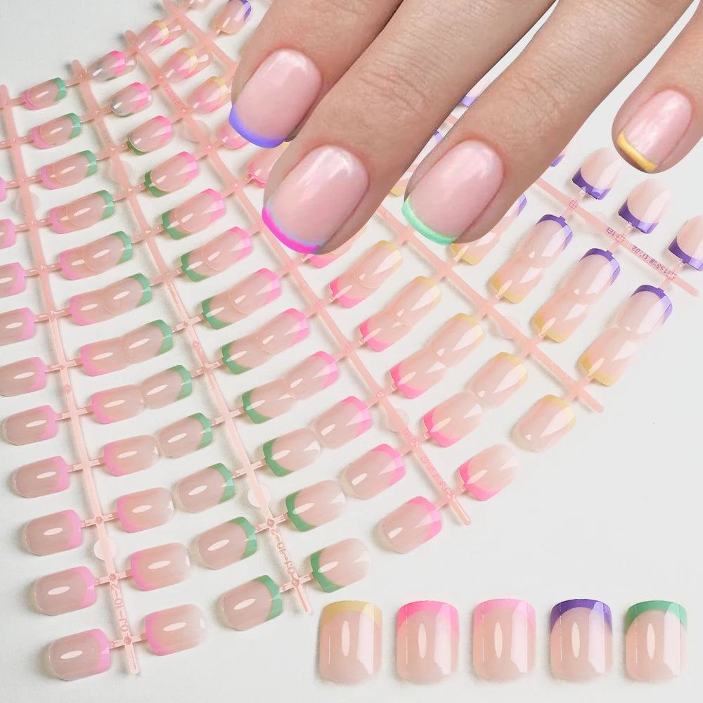 120/240Pcs French Short Square False Nails 12-Sizes Full Cover Press On Nail Glossy French Fake Fingertips for Women DIY Nails &