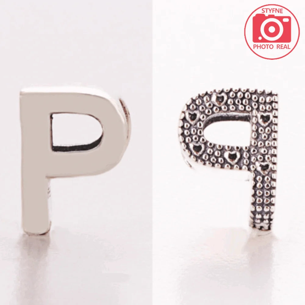 Silver 925 26 Letter A-Z Alphabet Charm Fine Beads Fit Original Charms Silver Bracelet DIY Fine Jewelry for Women Gifts Making